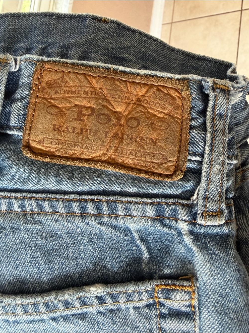 Polo Ralph Lauren Distressed Straight Leg Jeans Mens 38x32 Medium Wash Denim